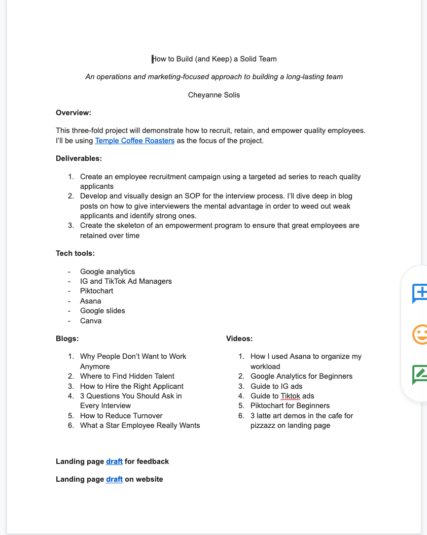 Timeline of 30-day team-building project.