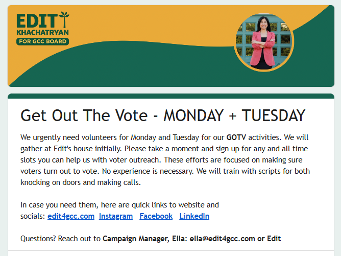 Get Out The Vote - MONDAY + TUESDAY