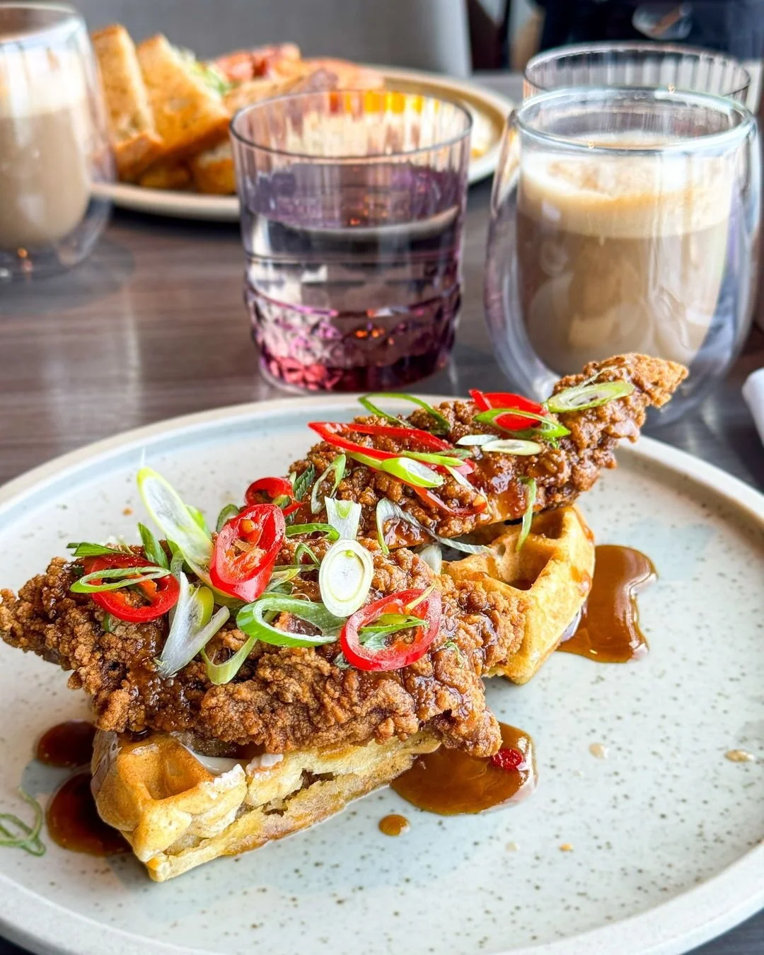 Crispy chicken breast, waffles, brown butter, pickled finger chili, salted maple caramel.
A little sweet, a little heat, all stacked for ✨weekend brunch✨ 

10am to 2pm today and tomorrow
