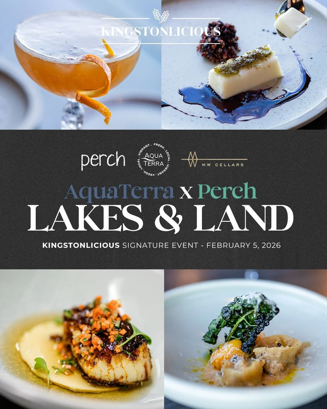 🌊LAKES🌊 &amp; 🌱LAND🌱

Join us Thursday, February 5, 2026 for a one-of-a-kind #Kingstonlicious culinary event. Chefs Brent McAllister, Rahul Bhatt, and Guest Chef Justin Champagne-Lagarde (@perchottawa) have crafted a tasting menu of bold, seasona