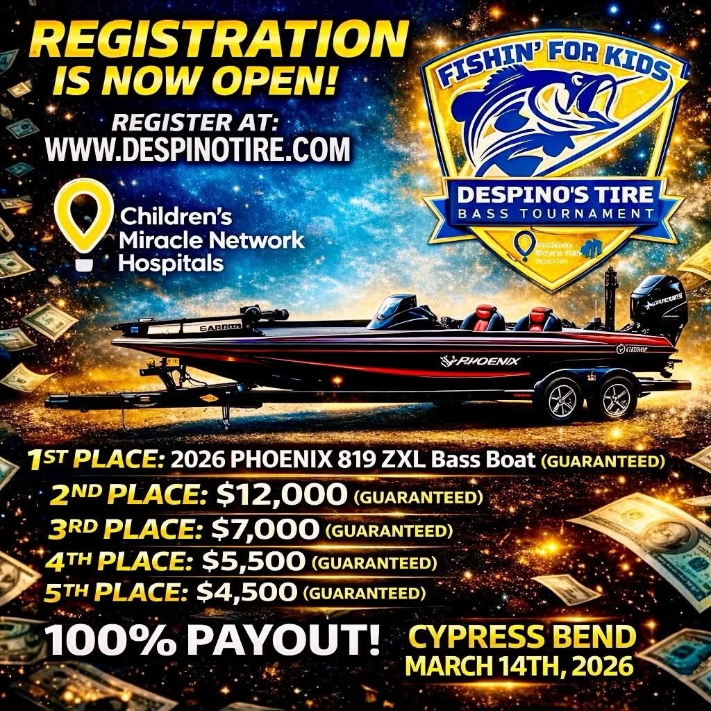 ‼️REGISTRATION IS NOW LIVE‼️
Signup now for the 2026 FISHIN&rsquo; FOR KIDS Bass Tournament &ndash; Link in comments!

@hwmarine @phoenixbassboats @toledobendlakecountry @billlewisfishing @yamamoto_fishing @steelshadlures @bridgestone #basstournament