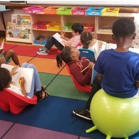 Flexible seating- wobble chairs, bouncers and rockers- for the first grade team. (And their students!)
