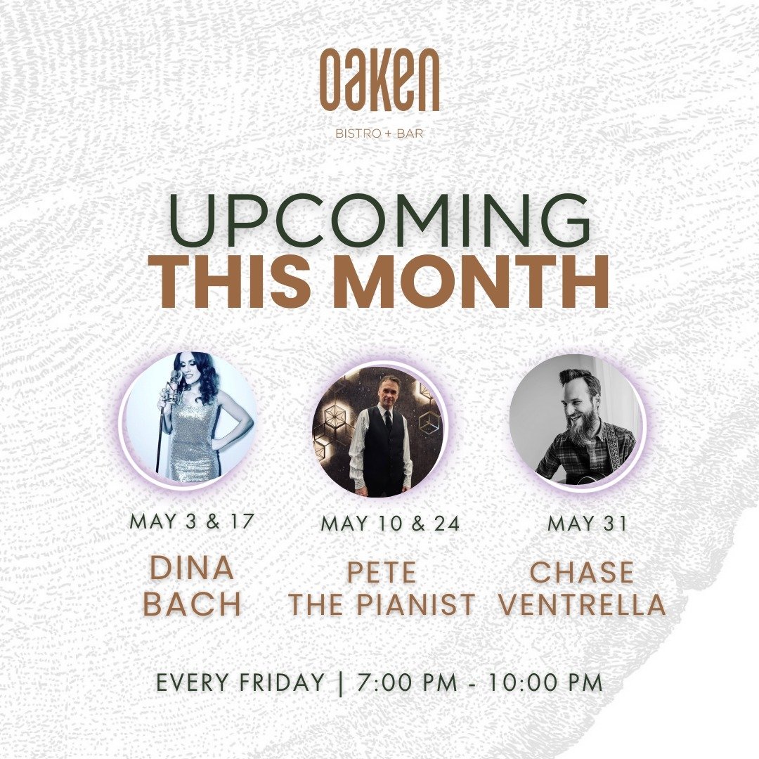 Set the tone for your week with our live music lineup. 🎶✨ 

Join us at Oaken Bistro for Friday evenings filled with melodies and dining delights