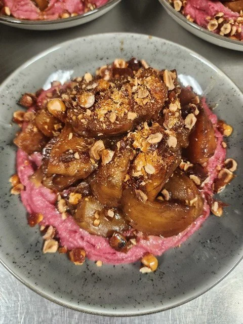 Earthy, velvety, and finished with a delicate crunch. 🫜

April&rsquo;s Entree of the Month brings roasted beet, cashew-beet cream, and hazelnut praline together in a beautifully composed dish.