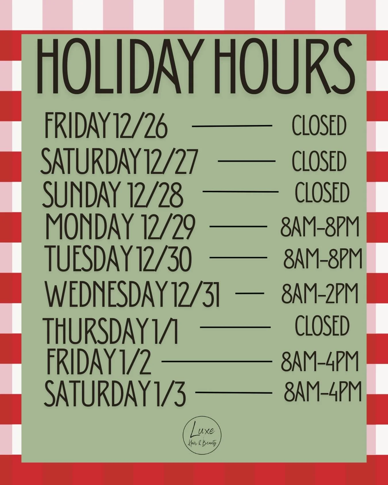 Happy Holidays! We&rsquo;re taking a little time to soak up the holidays with our families 🤍
We hope yours was filled with love, rest, and all the good things! See you soon, Luxe Fam! ✨