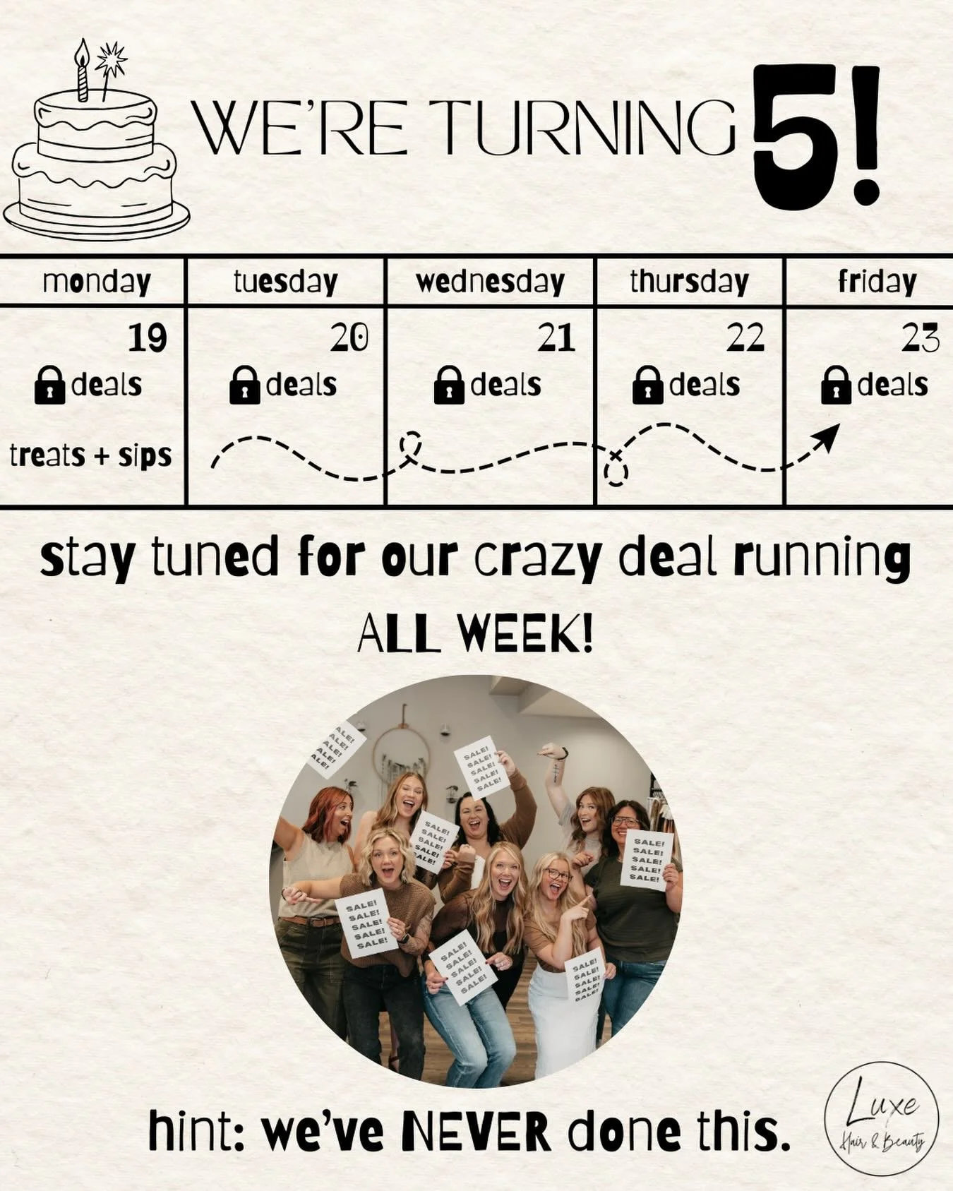 We turn FIVE next week! We&rsquo;ve got a special deal to celebrate ALL WEEK LONG!🍾🪩

Stay tuned for the details&hellip; coming this weekend!