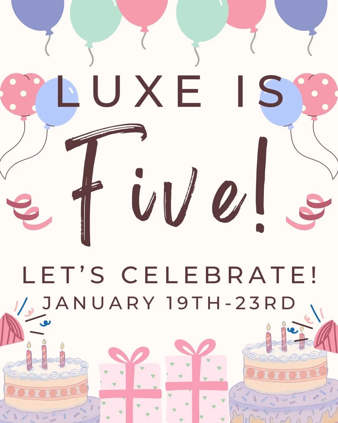 It&rsquo;s time to unlock our big surprise! 🔓

It&rsquo;s our birthday week, Luxe is turning FIVE! 🎉

What better way to celebrate than to shop till you drop?! This week only &mdash;> 20% off ALL LITERS! We also have a special table full of acce