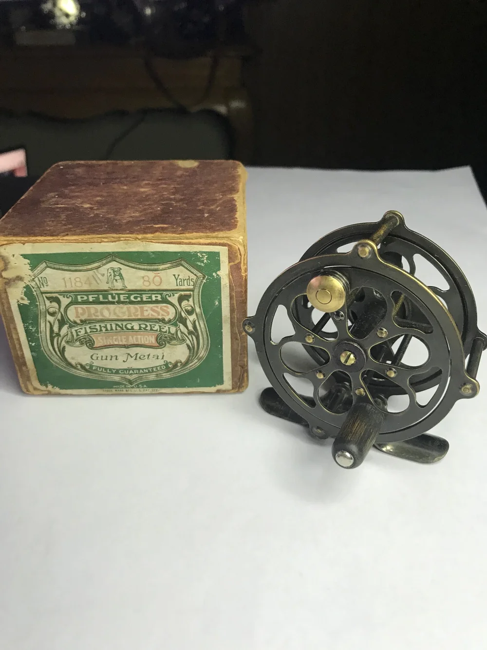 Moulinet à mouche vintage Pflueger Progress Bulldog 80 laiton sans