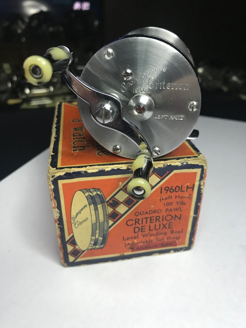 Shakespeare Criterion De Luxe 1960LH HD Level Wind Jeweled Circa - 1937 -  100 Yards<br/>LEFT HAND REEL with original Banner Box — VINTAGE FISHING  REELS