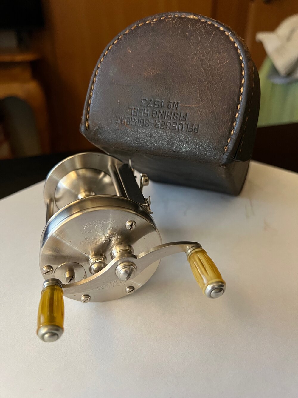 Pflueger SUPREME 1573 *MINT* First Level wind Freespool Casting Reel Circa-  1919 with Original Labeled Case — VINTAGE FISHING REELS