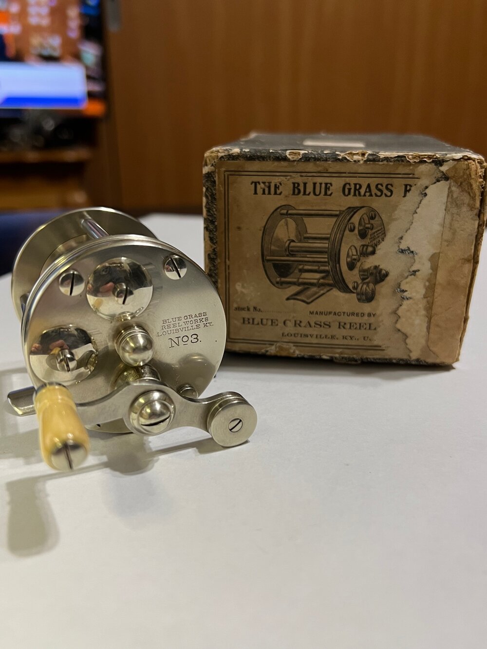 Blue Grass Reel Works No. 3 with Original Box Circa 1898-1901 — VINTAGE  FISHING REELS