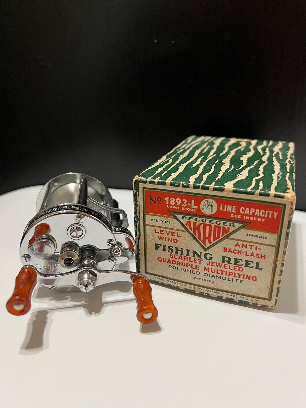 Pflueger Akron - Fishing Reel, No. 1893, Patented