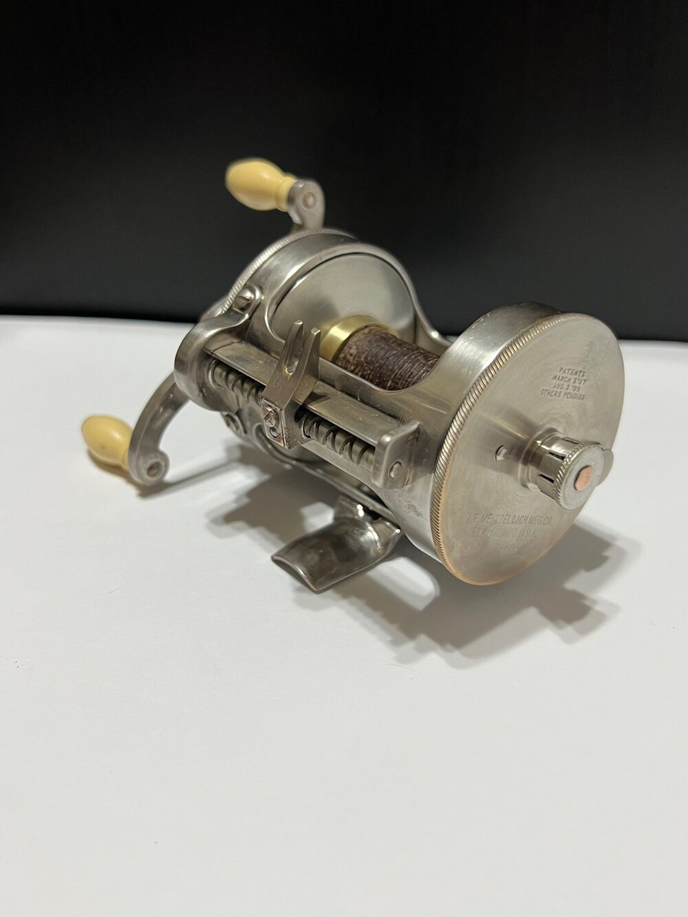 Meisselbach OKEH No. #620 Freespool German Silver Level Wind Drop Down  Guide Circa - 1922 — VINTAGE FISHING REELS