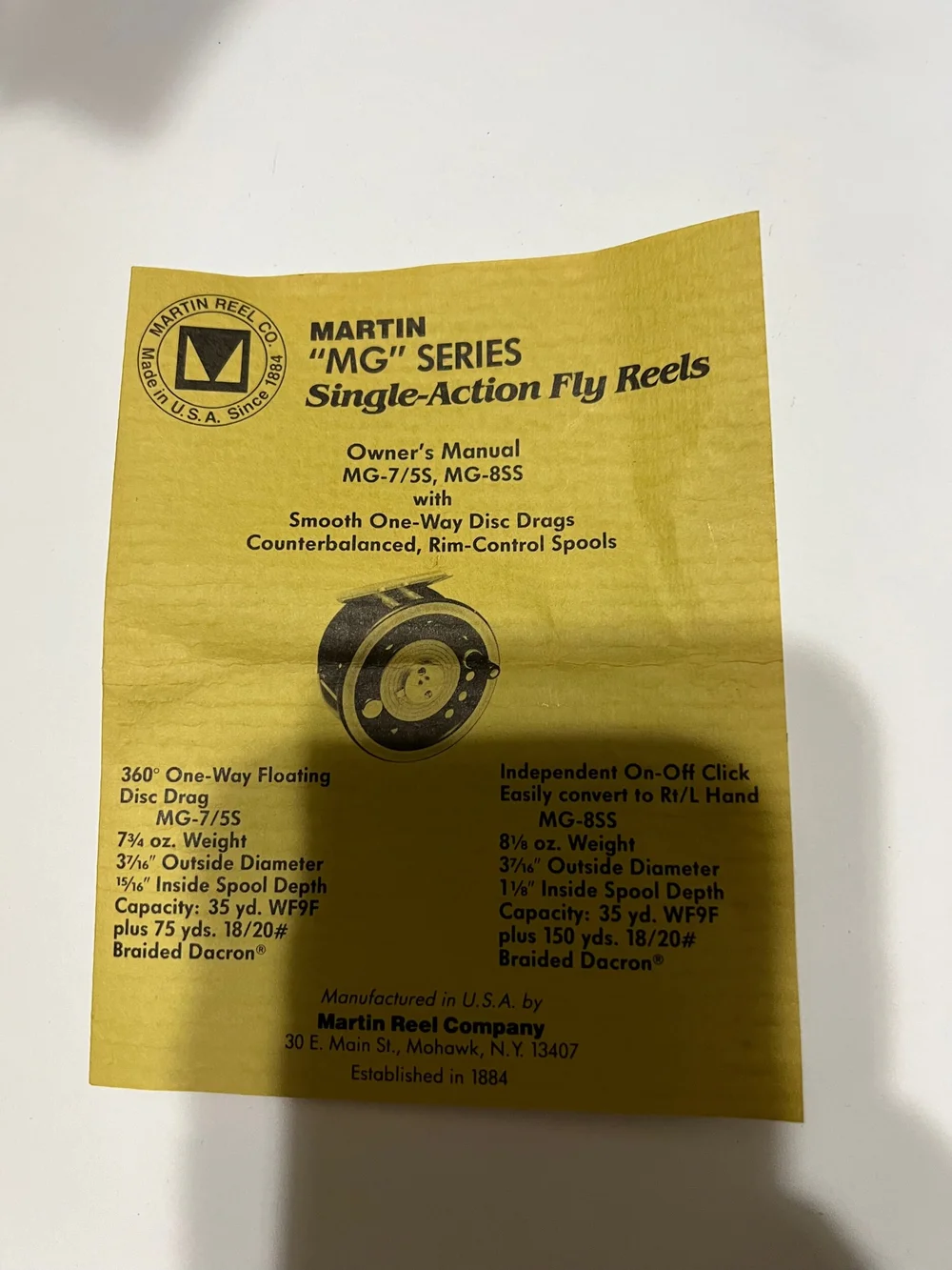 Martin MG-7/5S Fly Reel with Original Box & Carry Bag — VINTAGE