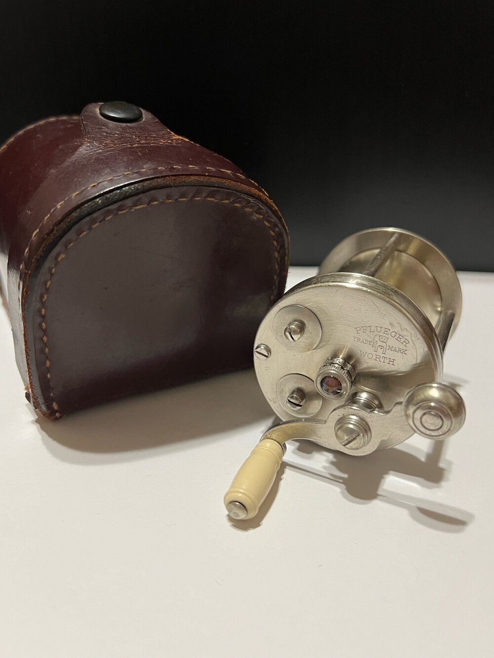 Pflueger WORTH Jeweled with Leather Case Circa - 1915 — VINTAGE