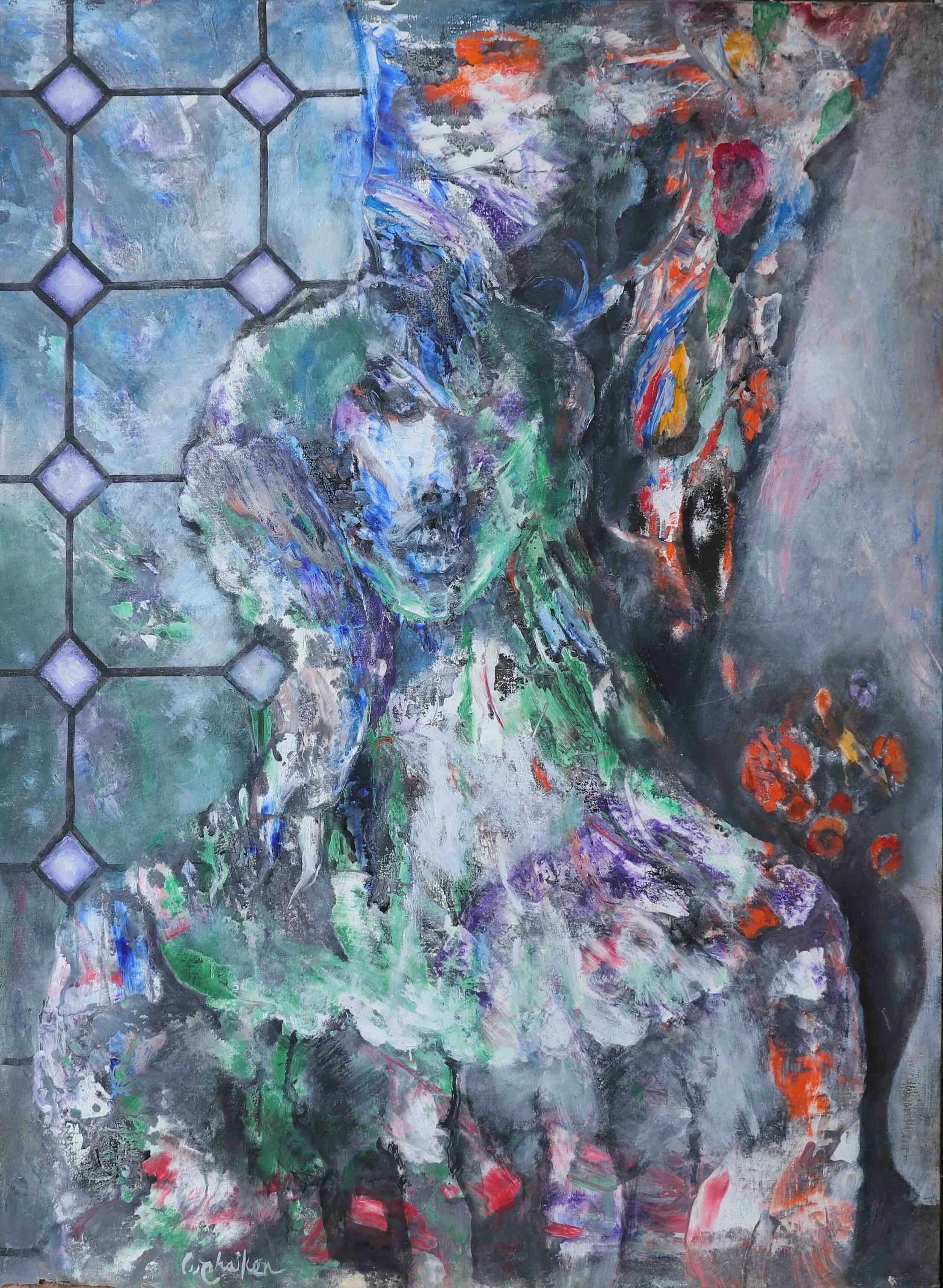 Woman with Stained Glass Window