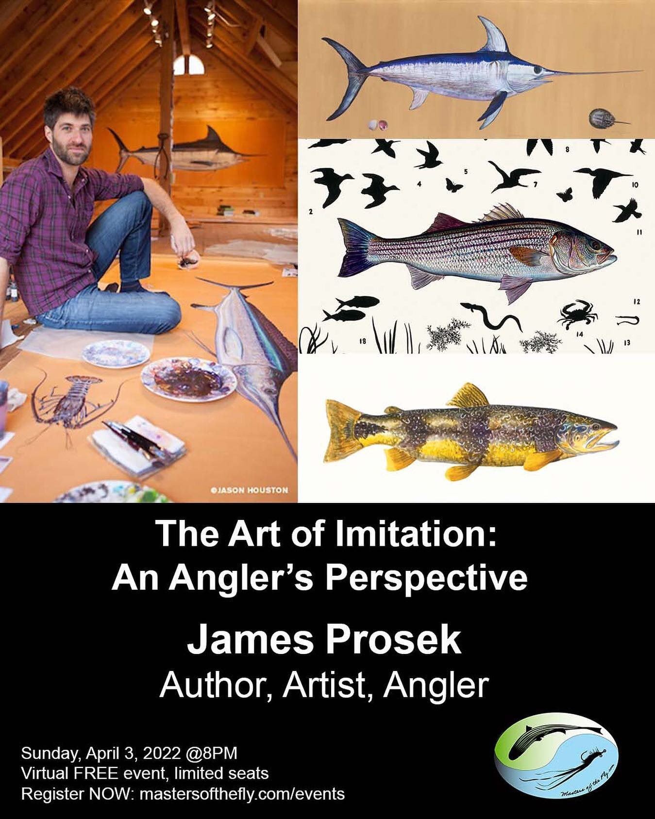 Wow, do we have a great one planned for all of you next Sunday evening! Iconic artist, author and angler @jamesprosek live via Zoom talking with us about art imitating life (and life eating anglers&rsquo; imitations!), and his artistic and personal j