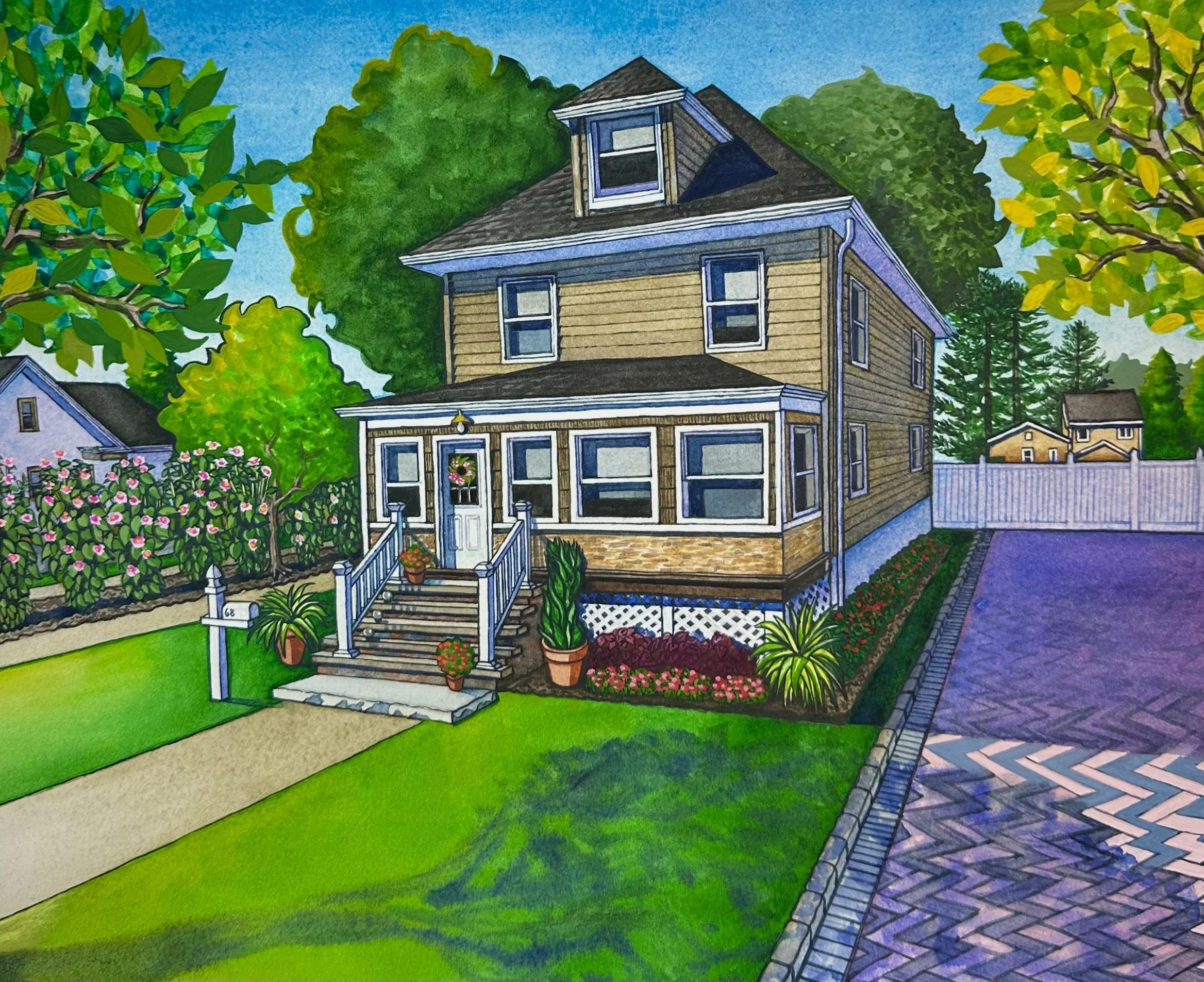 A House Portrait from Springfield, NJ that was commissioned for a real estate agent  closing gift.