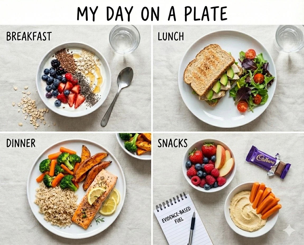 A day on my plate to show you that nutrition doesn&rsquo;t have to be complicated, stressful, or full of guilt 🍽️

You can enjoy the foods you love, and still give your body the nutrients it needs to move, recover, and feel amazing.

Here&rsquo;s ho