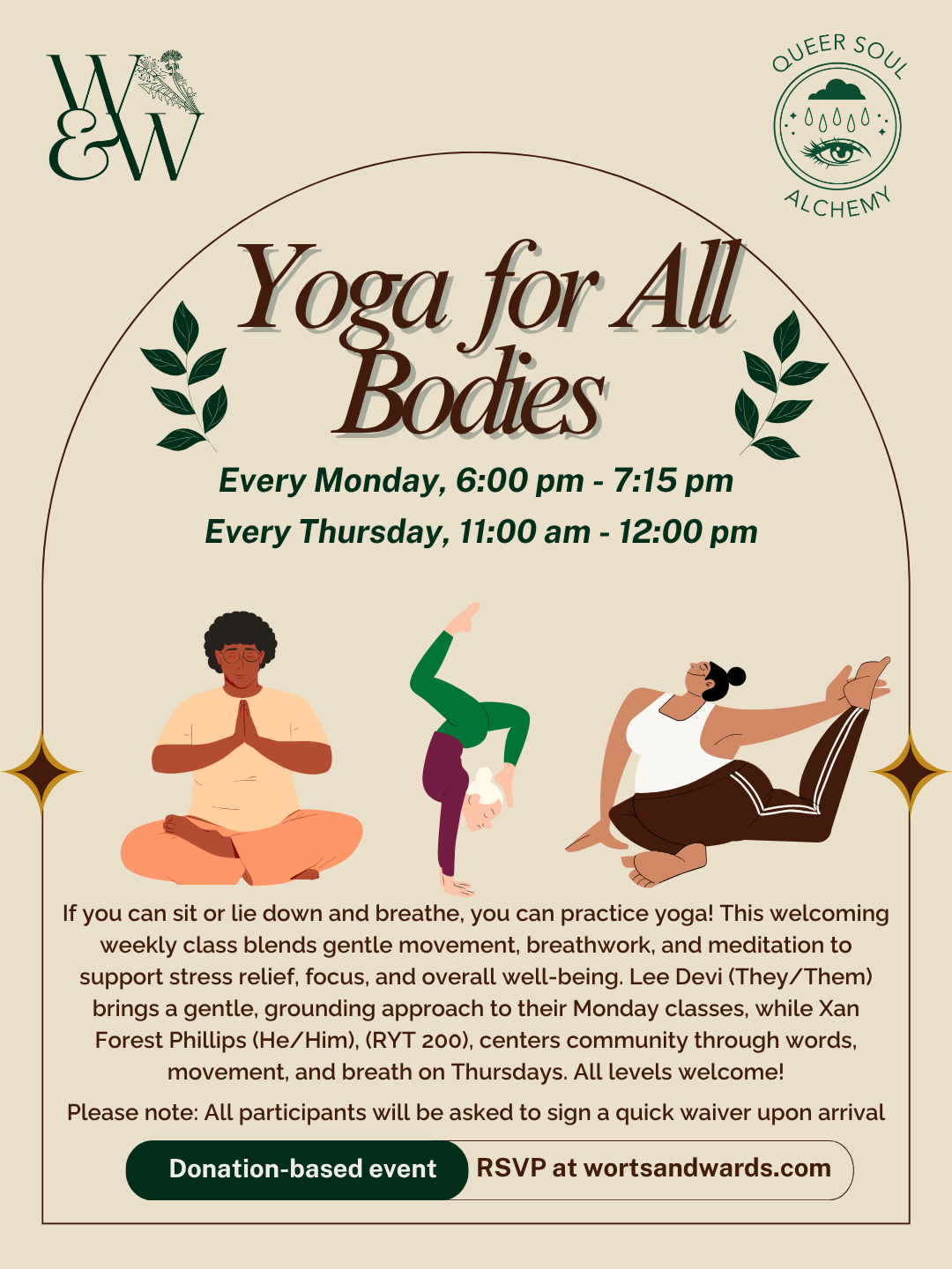 Monday + Thursday Yoga at Worts &amp; Wards