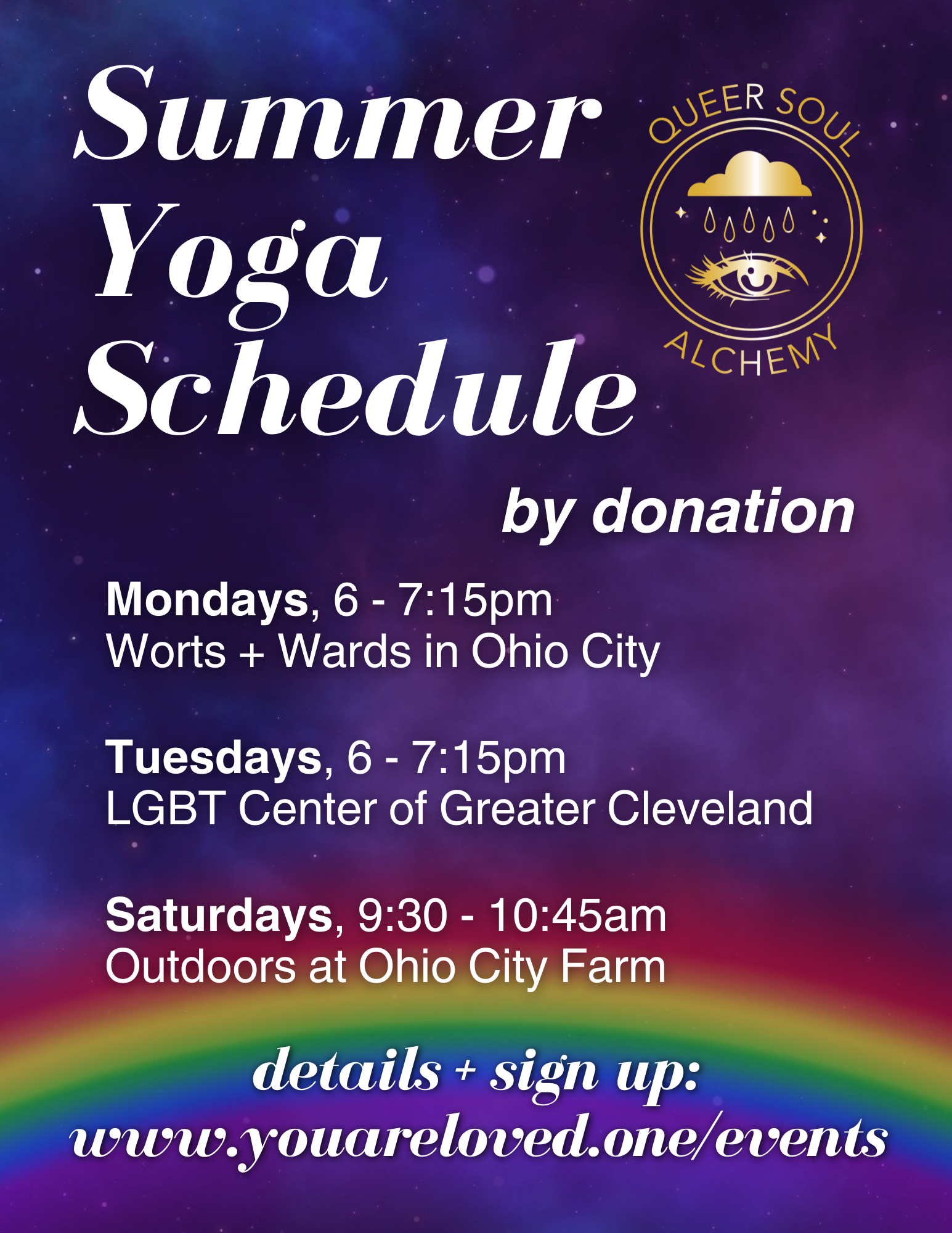 queer affirming yoga for everyone, summer yoga class schedule, by donation yoga classes in cleveland ohio, practice yoga with Lee Devi