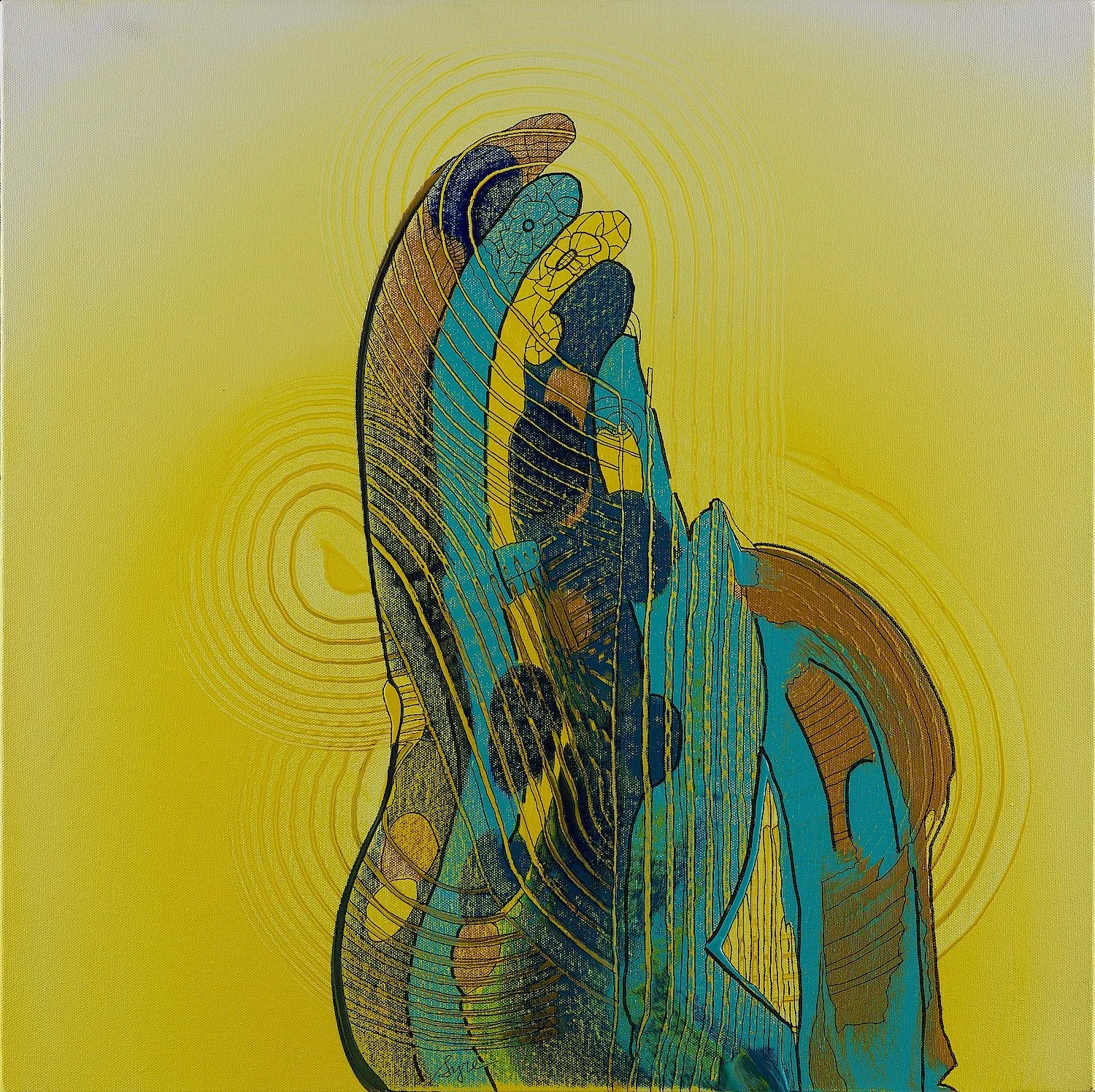 David Syre,  Desert Bloom , 2023, Acrylic, ink pen on canvas, 24 x 24 in.