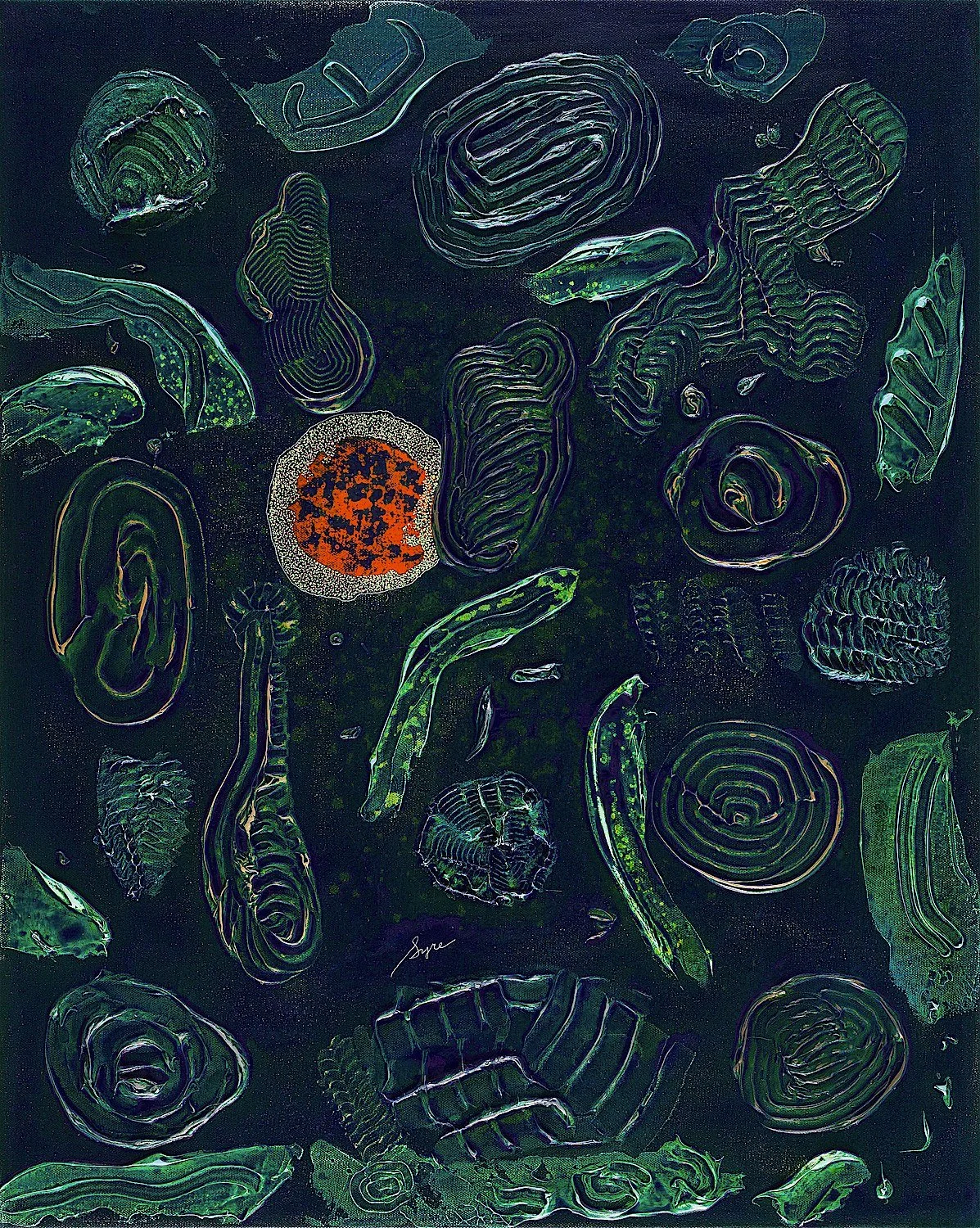 David Syre,  We Come From the Sea , 2025, Acrylic, paint pen on canvas, 30 x 24 in.
