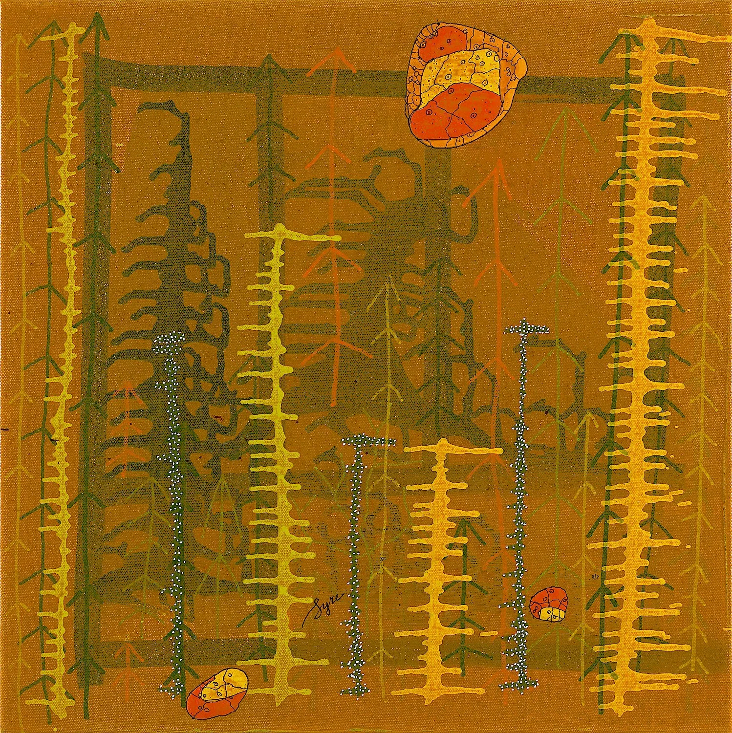 David Syre,  Meditation on the Nooksack , 2025, Acrylic, ink pen on canvas, 18 x 18 in.