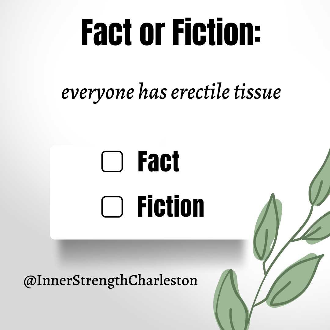 🤔 Factor or Fiction: EVERYONE has erectile tissue.

🤩 FACT. 

⭐ Some erectile tissue is more visible than others, but it still functions similarly with increased blood flow/engorgement and contribution to sexual function.
