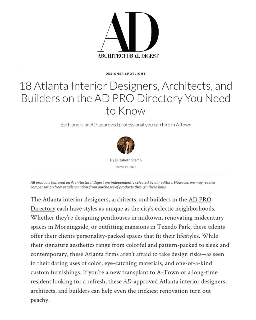 Heading into the weekend with the sun shining bright!

A huge thank you to @archdigestpro and @stampness for including us in your article on Atlanta Interior Designers, Architects and Builders You Need to Know. 

Here&rsquo;s just a part of what they