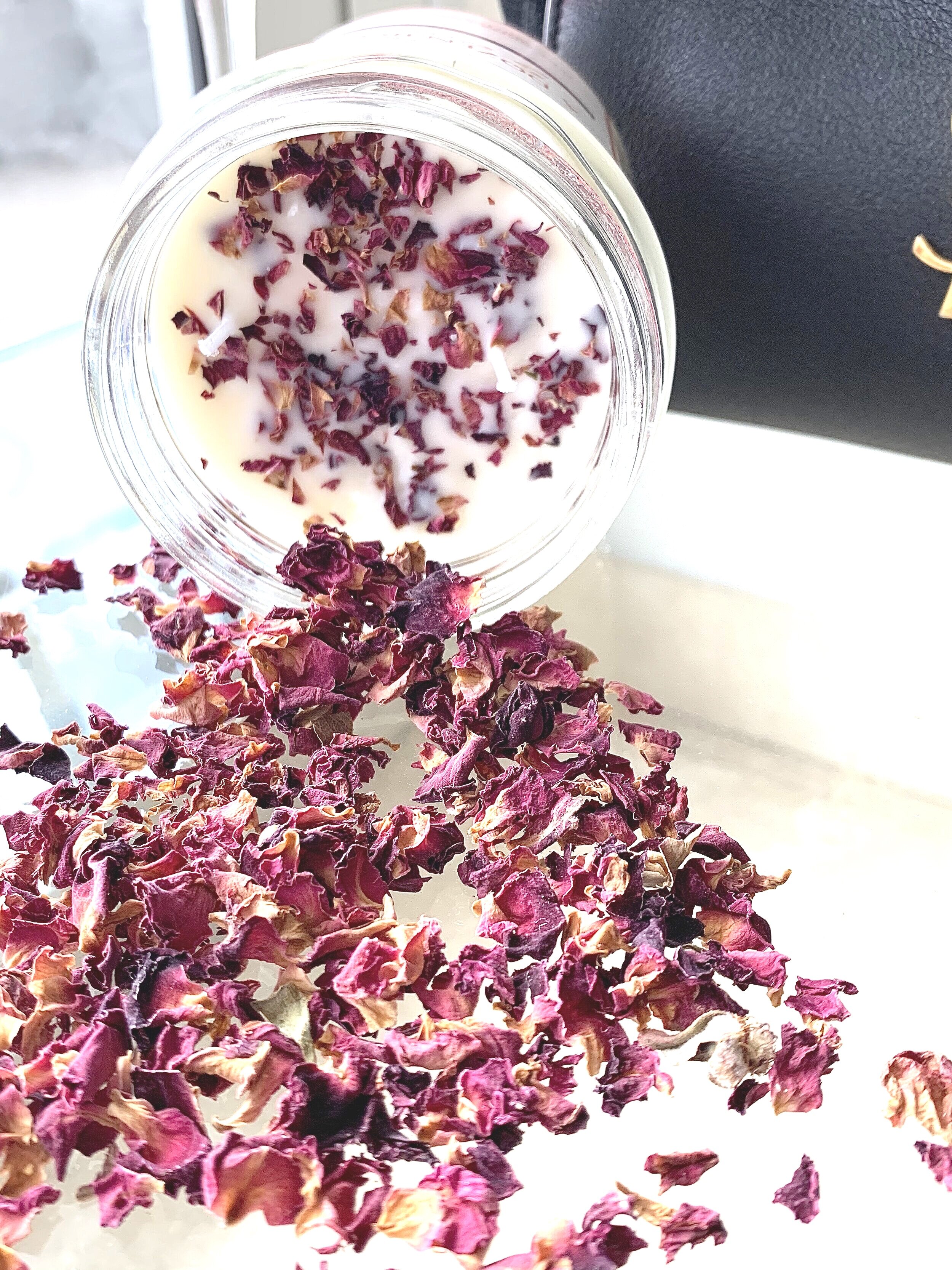 Dozen Roses Coconut Wax Candle Essential Oil Rose Pedals