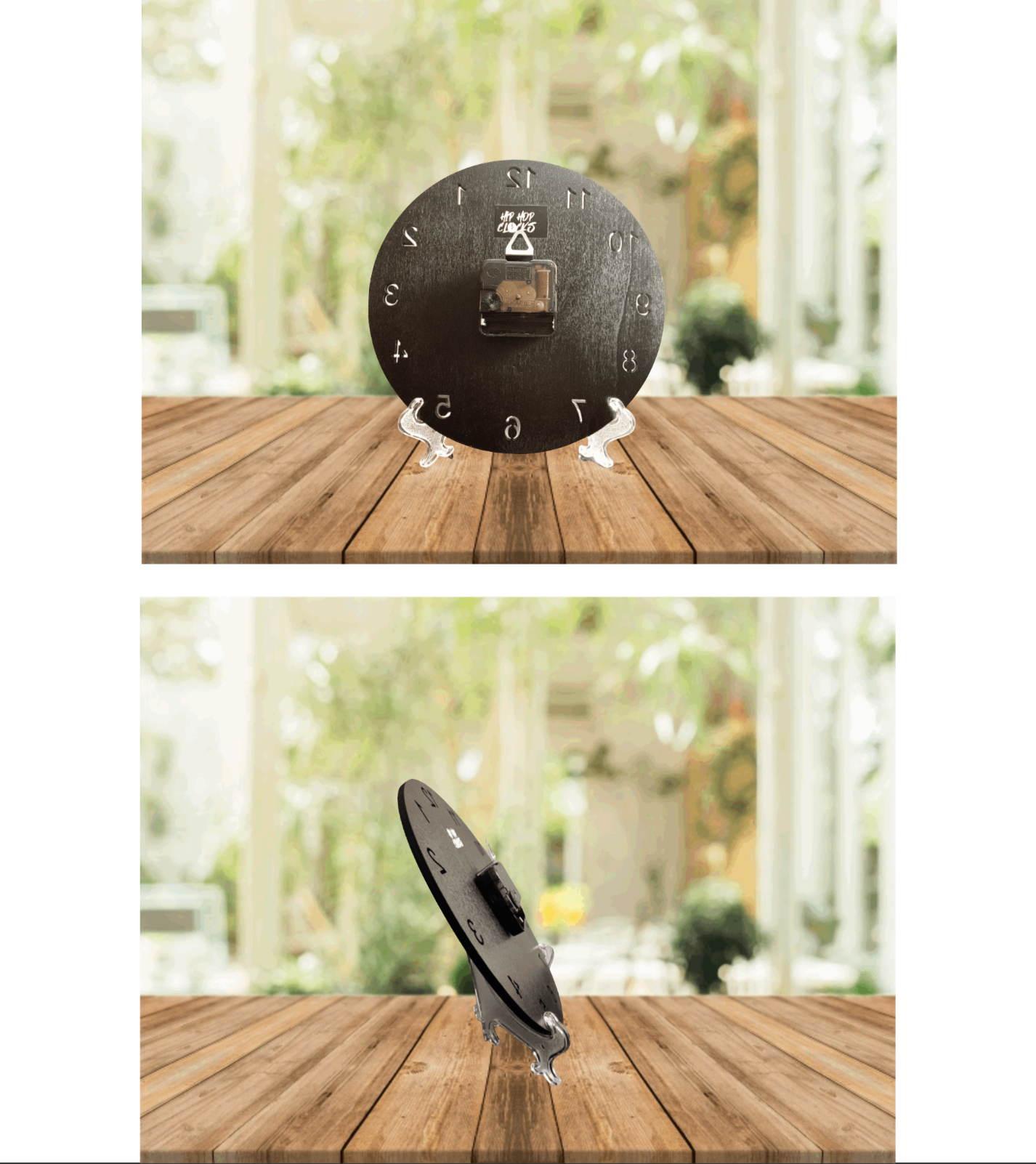 Wood Resin Clock on Stand Table