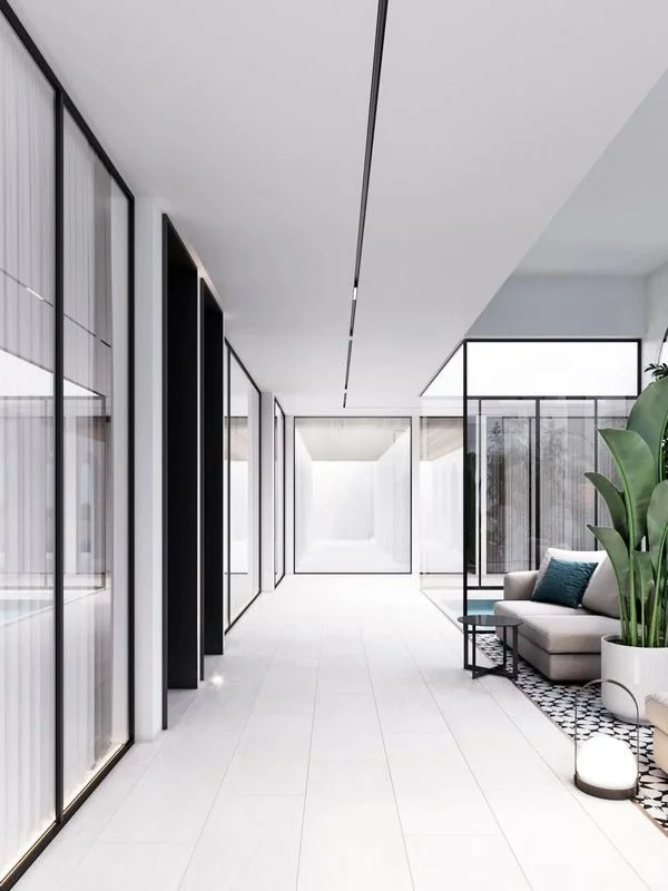 Al Ain Farm House · Al Ain — corridor with glass and planting
