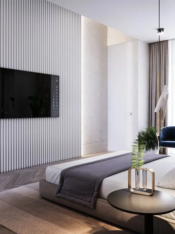 Al Ain Farm House · Al Ain — bedroom with wall-mounted screen