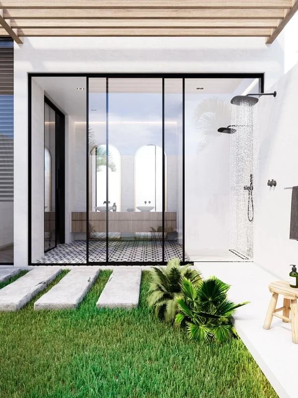 Al Ain Farm House · Al Ain — bathroom opening to a small lawn courtyard