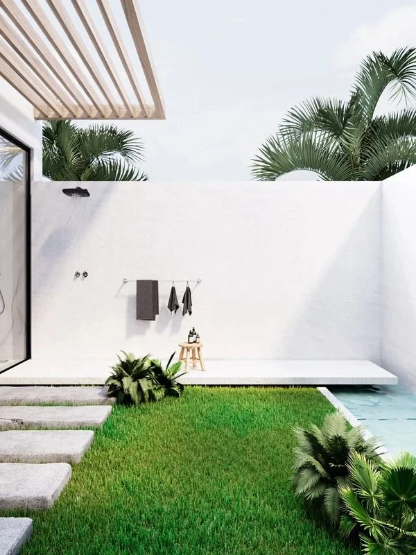 Al Ain Farm House · Al Ain — private garden with lawn and white walls