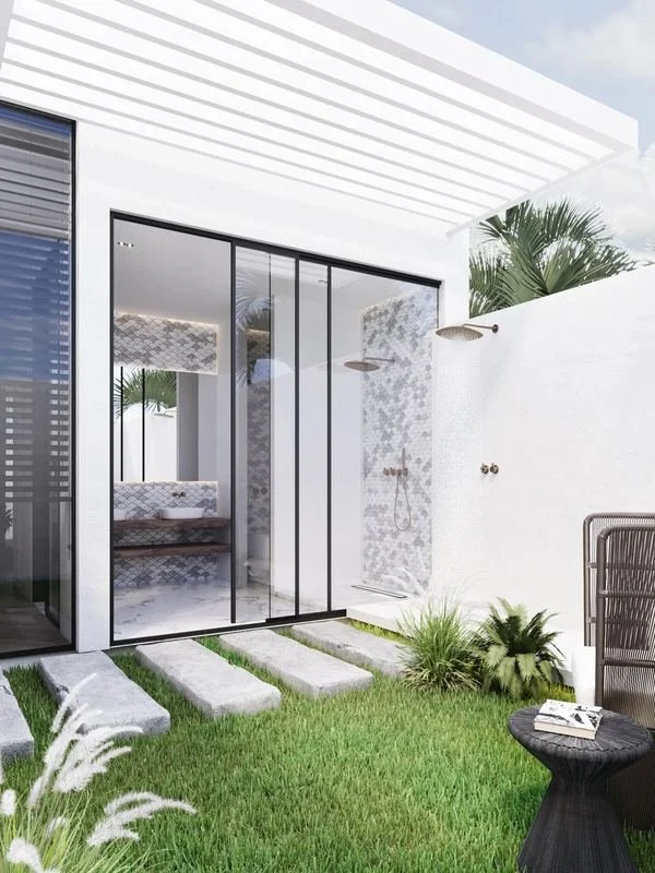 Al Ain Farm House · Al Ain — garden courtyard seen through a glass door