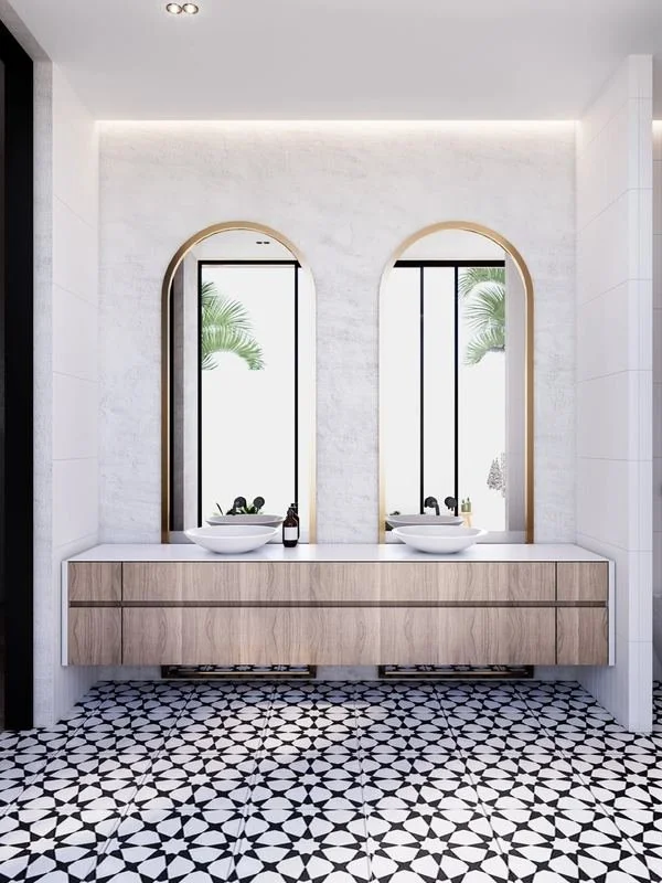 Al Ain Farm House · Al Ain — twin basins under arched mirrors