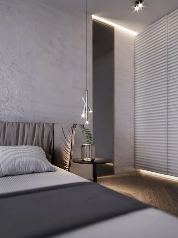 Al Ain Farm House · Al Ain — bed with grey headboard and lamps