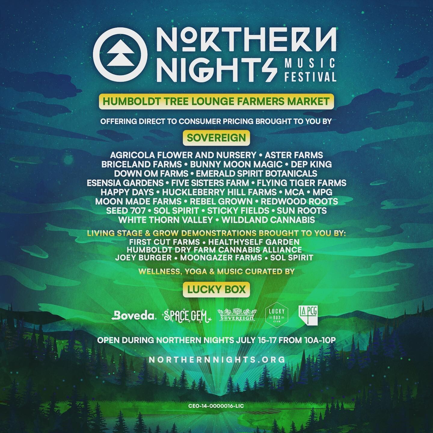 We are excited to be included in the Tree Lounge Farmers Market at the Northern Nights music festival this weekend July 15-17. We&rsquo;ll have several strains available and will be hanging with these other amazing farms talking about all things cann