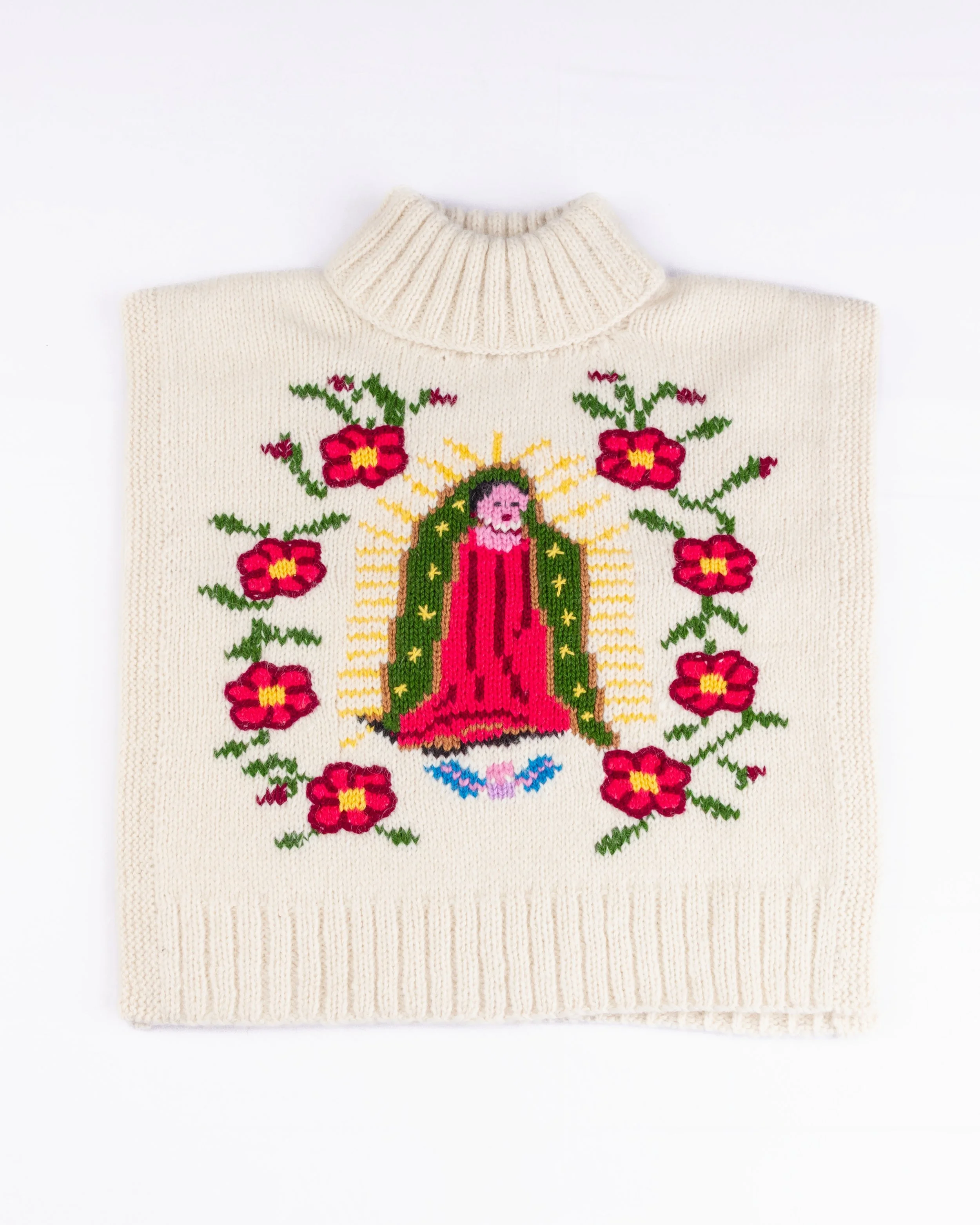 Poncho alpaga blanc vierge Guadalupe