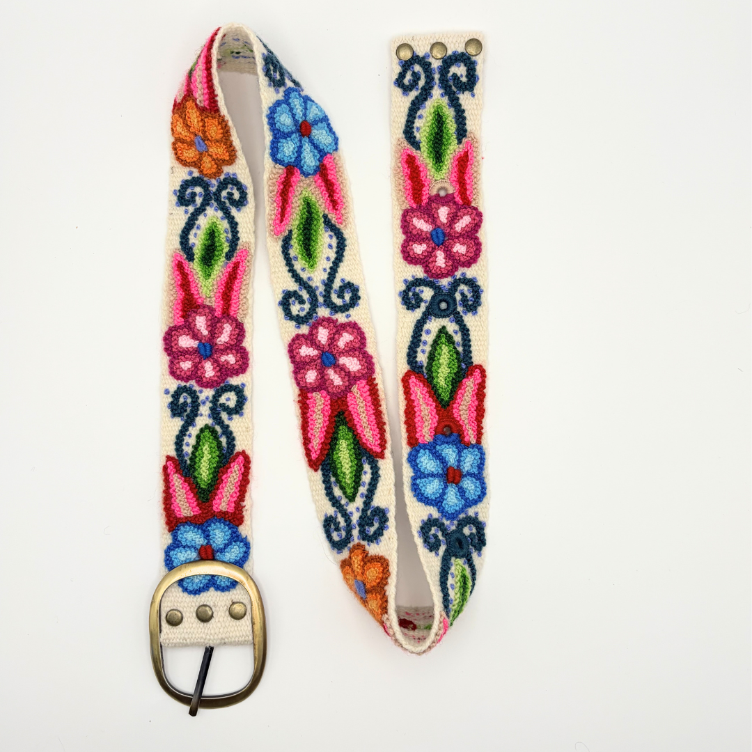 Ceinture brodée à fleurs blanche