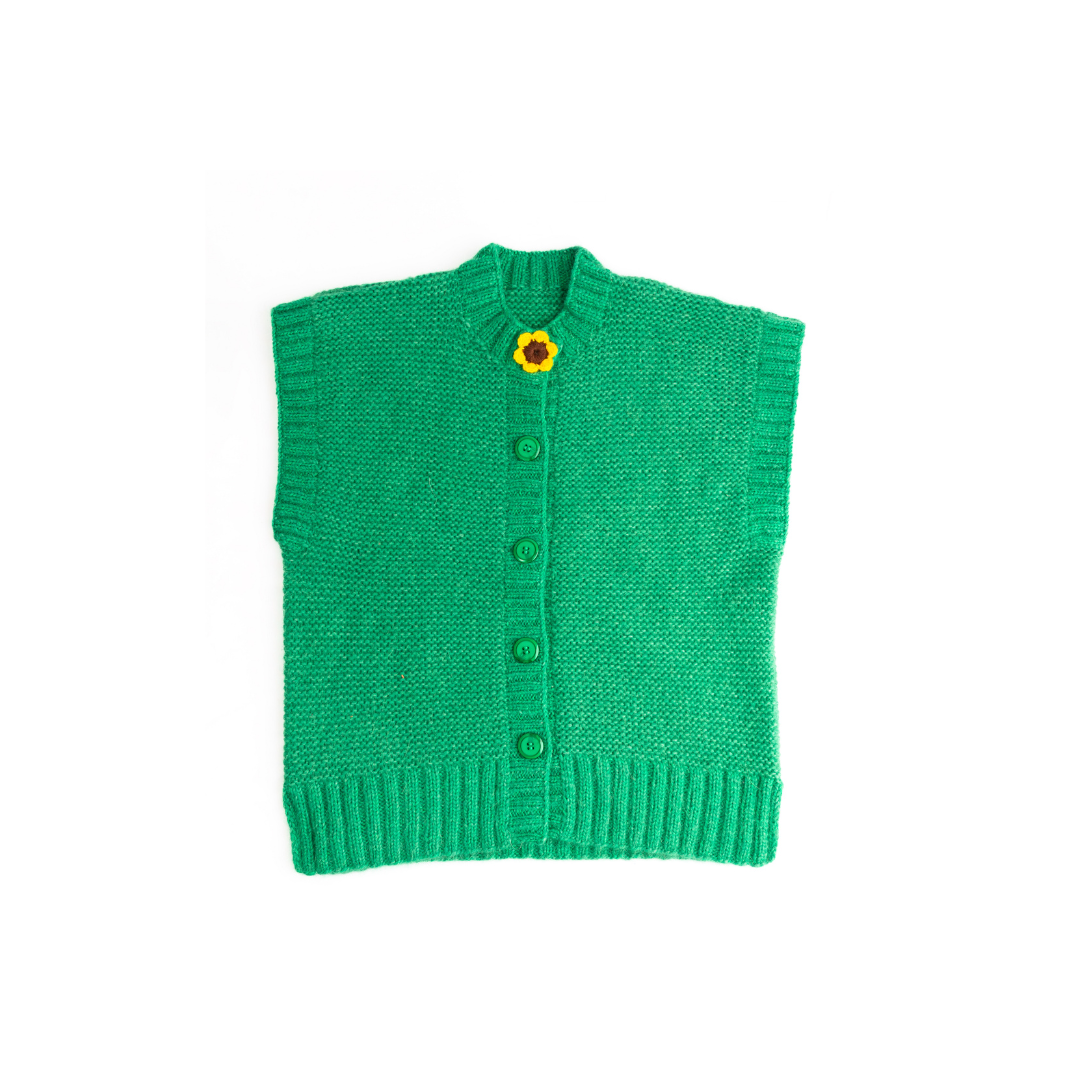 Cardigan gilet sans manche bouton tournesol