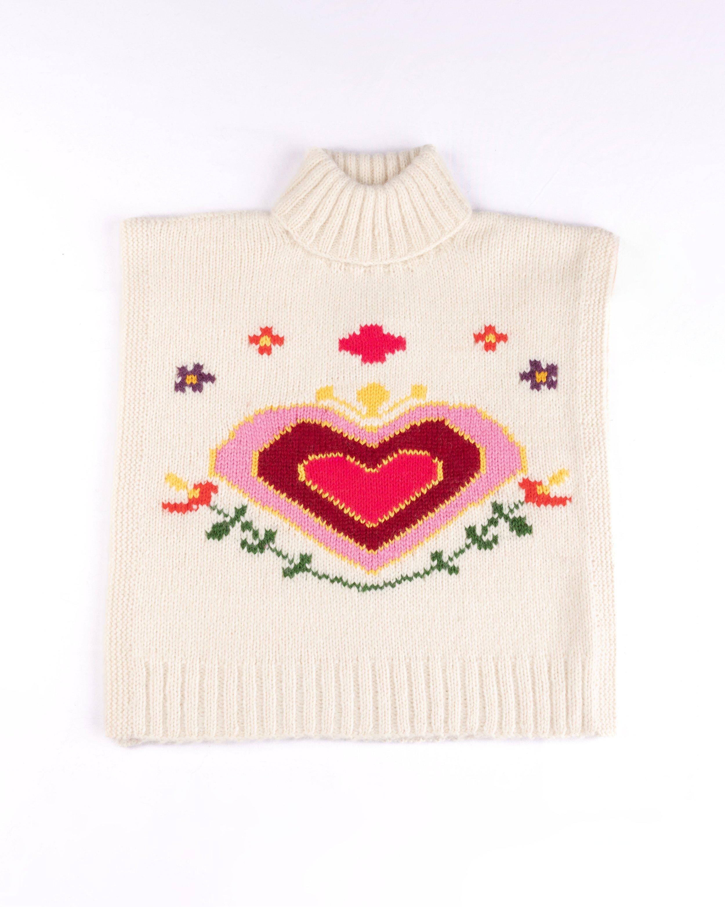 Poncho coeur blanc en alpaga du PÉROU fait main