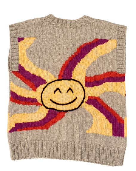 Gilet lama cactus nuage soleil en laine d'alpaga tricoté main