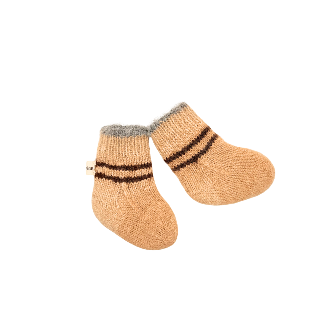 Chausson chaud bébé en laine alpaga tricot main cadeau de naissance