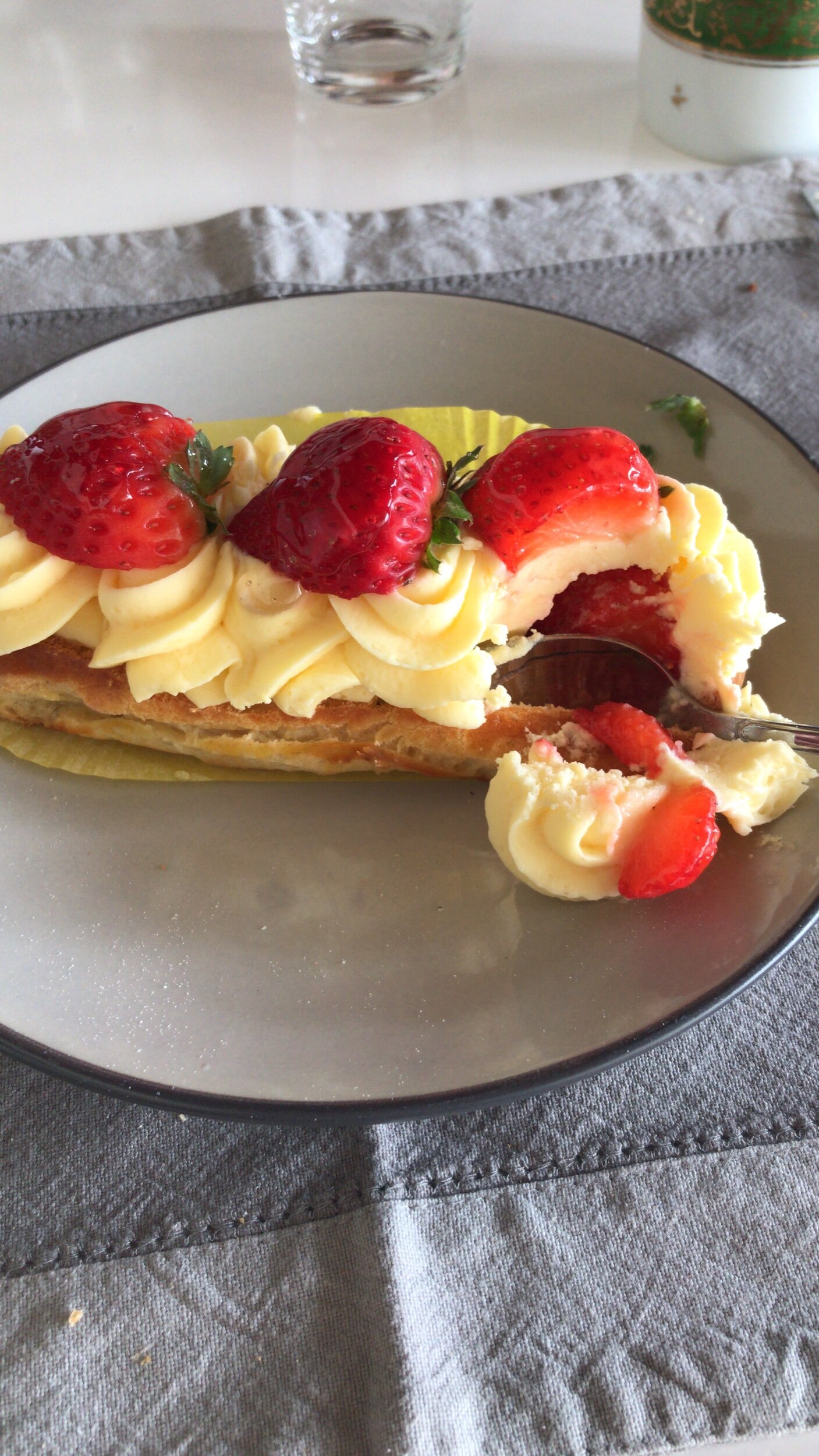 Strawberry and cream tart from the local Patisserie.