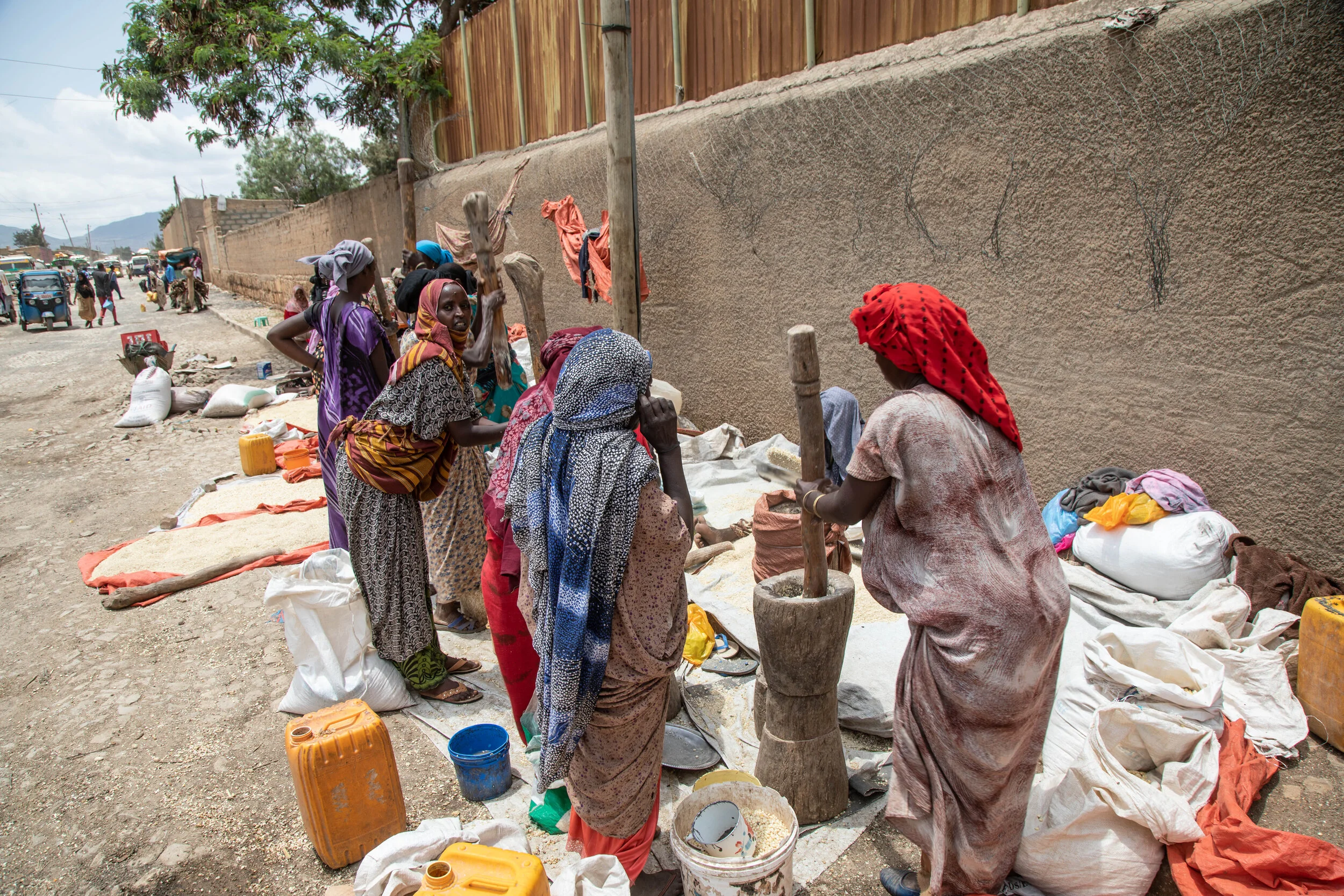 A Somali ladies grinding maize that was harvested in the outskirts of Jigjiga.