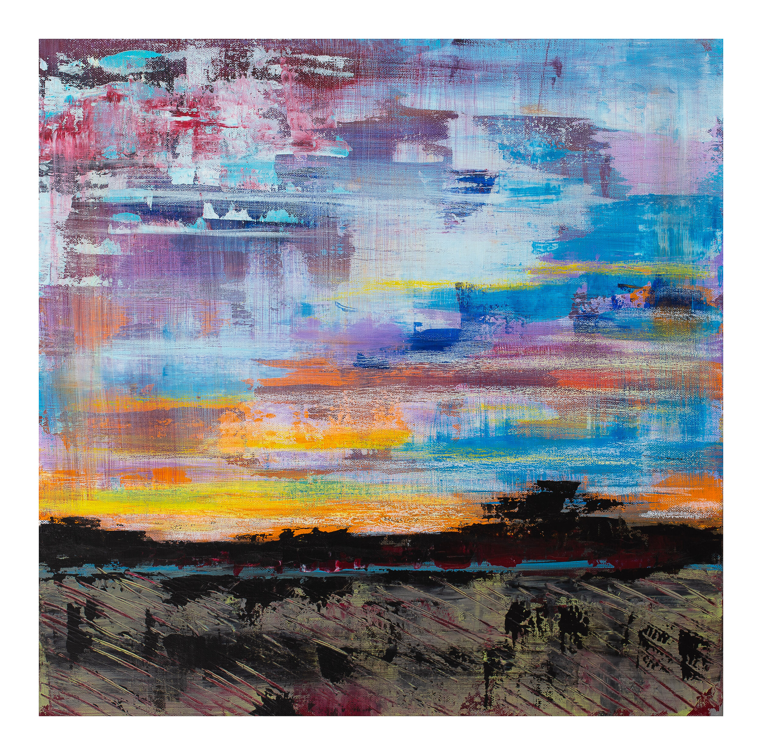 "Mendip Sunset pt2" - 30cm x 30cm Acrylic mixed media on canvas - Sold