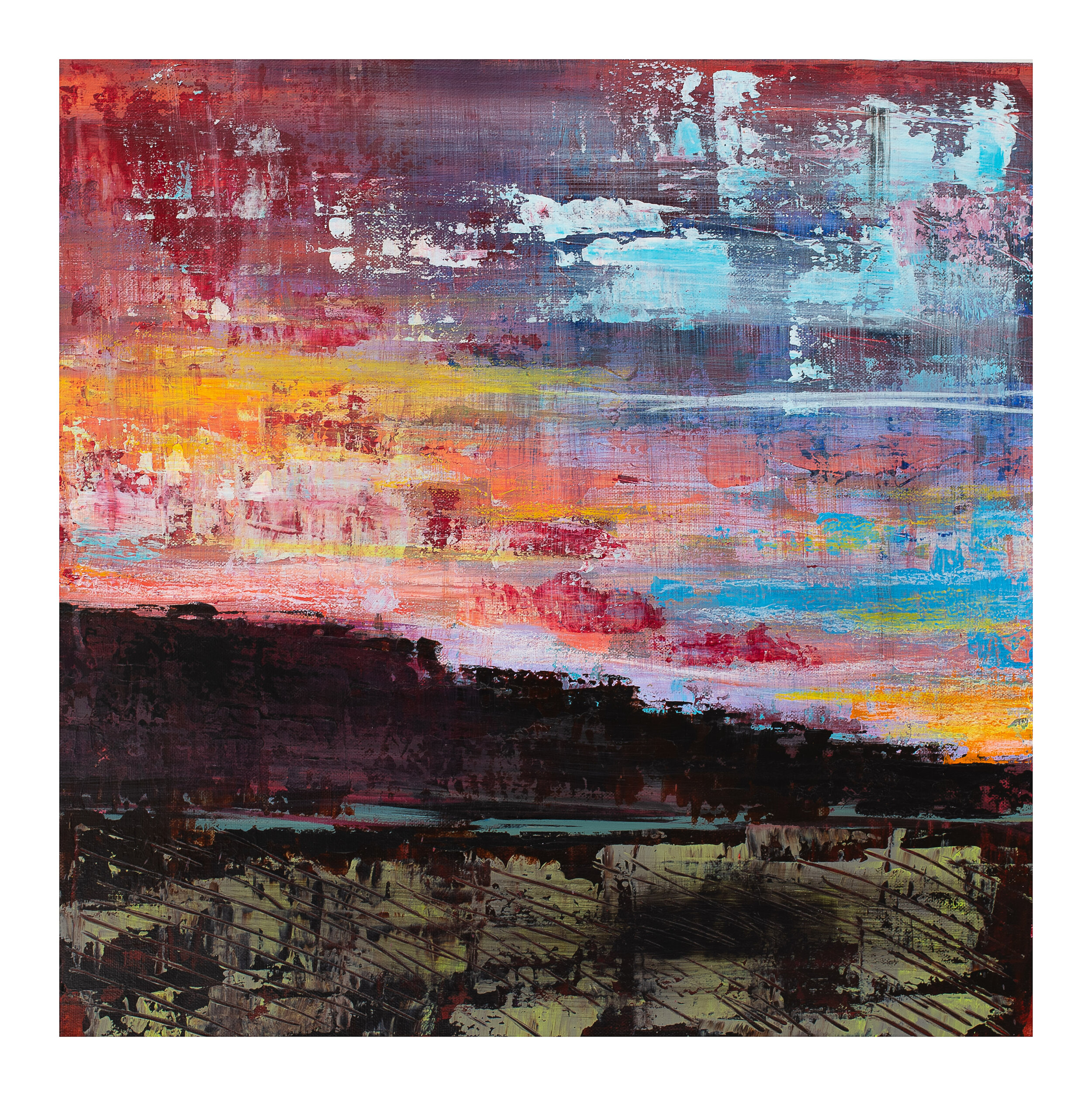 "Mendip Sunset pt1" - 30cm x 30cm Acrylic mixed media on canvas - Sold